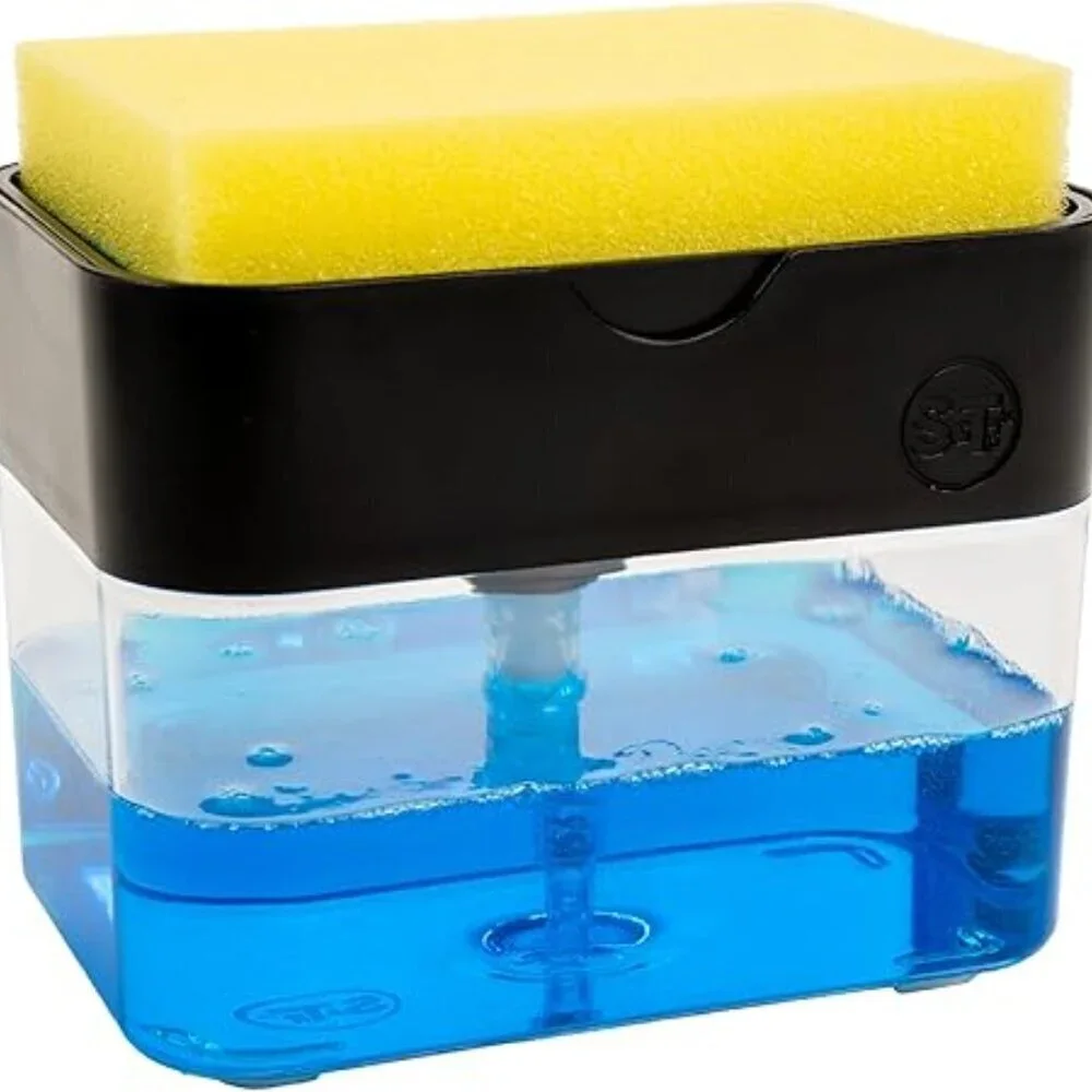 2-in-1 Dish Soap Dispenser Pump & Sponge Holder Kitchen Sink Organizer 13 oz
